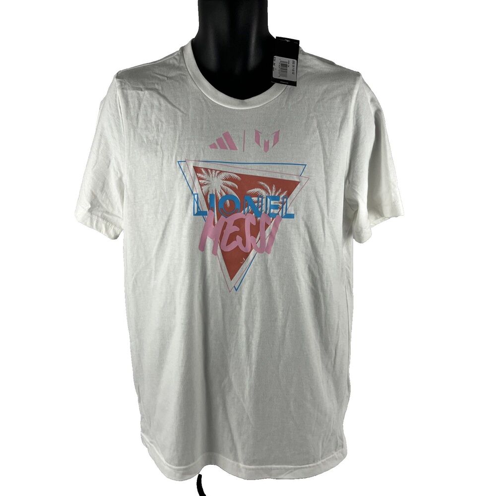 New Mens Adidas Lionel Messi Soccer Logo T-Shirt Sz M NWT White Miami